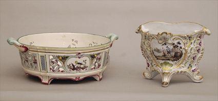 Appraisal: Reticulated Bowl together with a Single Faience Cachepot