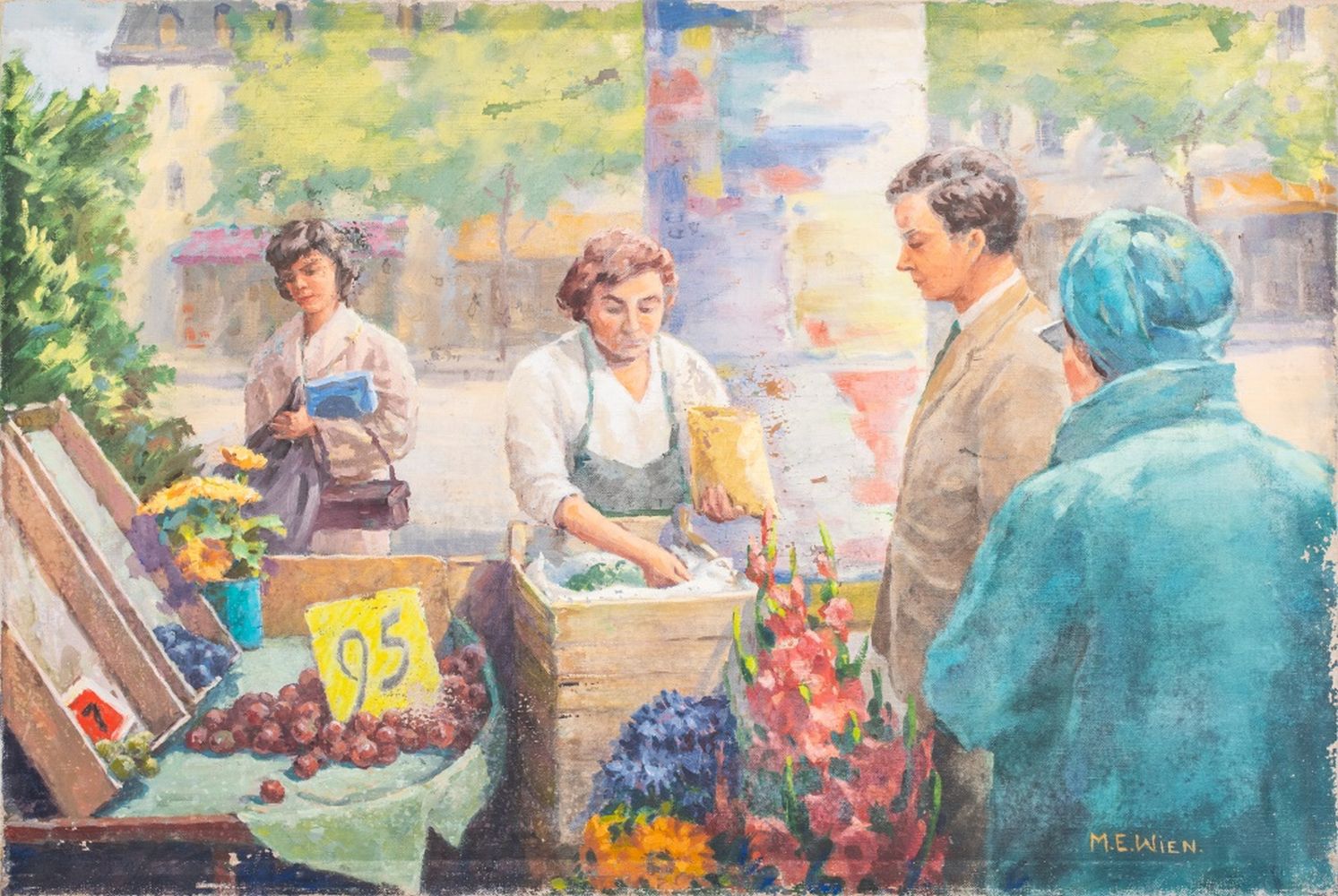 Appraisal: M E WIEN OUTDOOR MARKET OIL ON CANVAS M E