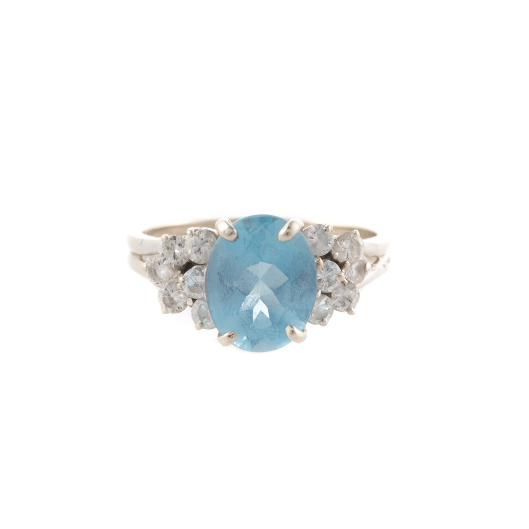 Appraisal: A K Blue Topaz Diamond Ring K white gold ring