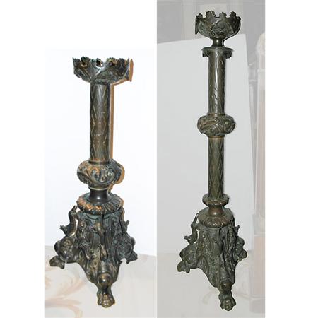 Appraisal: Renaissance Style Patinated-Bronze Candlestick Together with a Similar Incomplete Renaissance