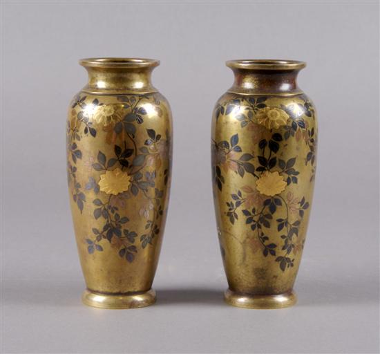 Appraisal: A Pair of Japanese Inlaid Bronze Vases Height inches