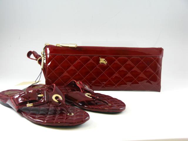 Appraisal: Pair of Burberry Sandals and Clutch maroon patent leather with