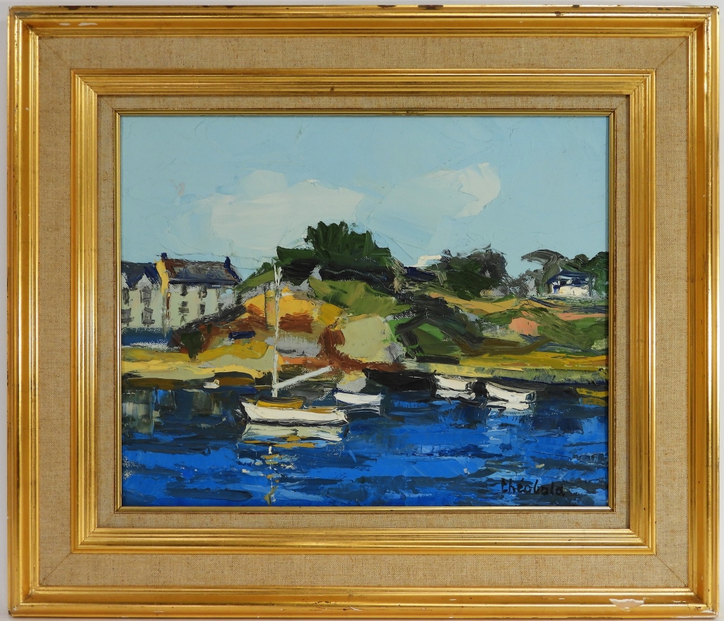 Appraisal: RENEE THEOBALD FRENCH HARBOR SEASCAPE PAINTING France - Impressionist work