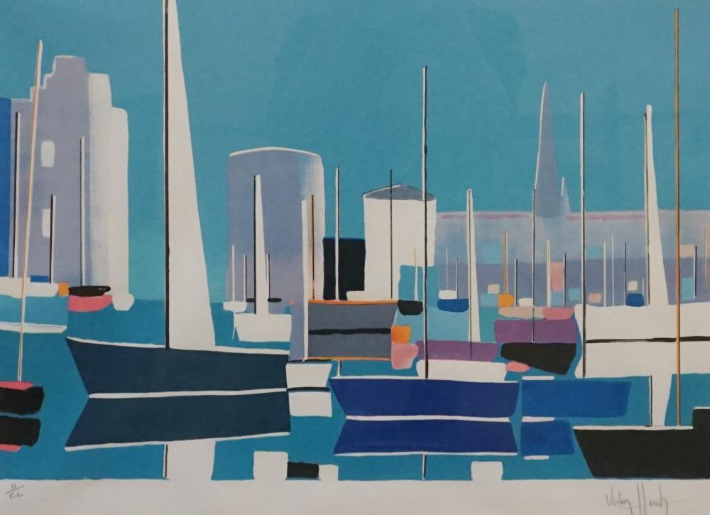 Appraisal: Victor Hasch French b Abstract Dock Scene Silkscreen in Color