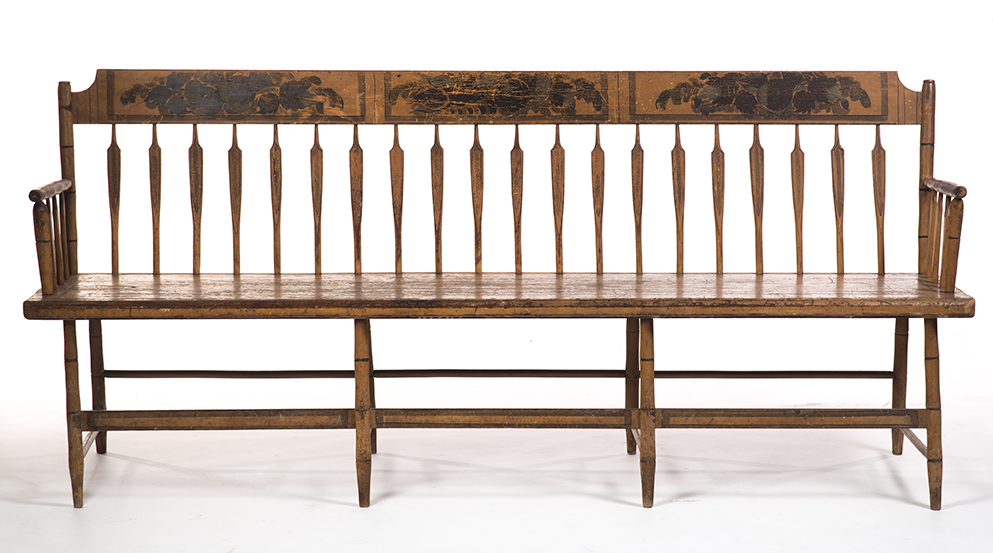 Appraisal: PAINTED ARROWBACK SETTLE BENCH American st quarter- th century poplar