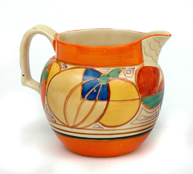 Appraisal: A CLARICE CLIFF FANTASQUE MELON PICASSO FRUIT PATTERN JUG Circa