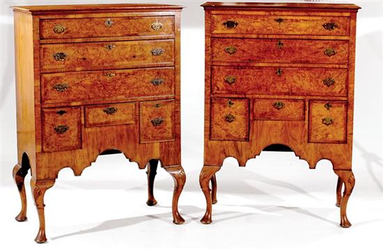 Appraisal: Pair George II style walnut and burl highboys late th