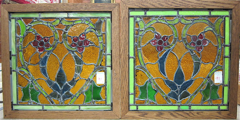 Appraisal: PAIR OF LEADED AND STAINED GLASS WINDOWS American c handcrafted