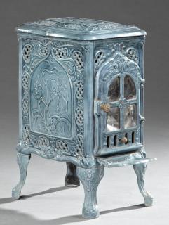 Appraisal: French Louis XV Style Blue Porcelain Enameled Cast Iron Coal