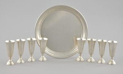 Appraisal: A Randahl Sterling Silver Cordial Set with Tray Eight cordials