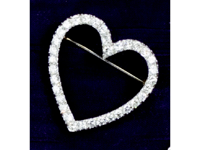 Appraisal: DIAMOND HEART BROOCH k white gold open heat design brooch