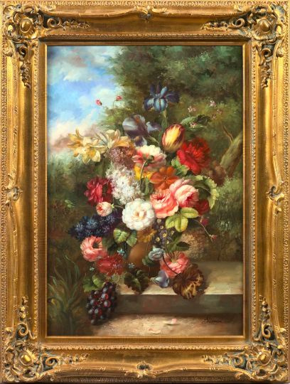 Appraisal: American School st Century Still Life of Roses Lilies and