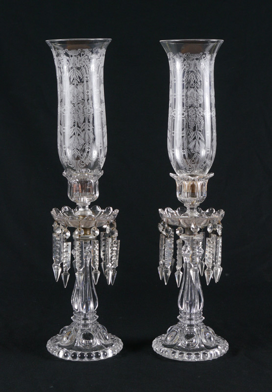 Appraisal: PAIR PRESSED GLASS CANDLE STANDS Each stand has pressed glass