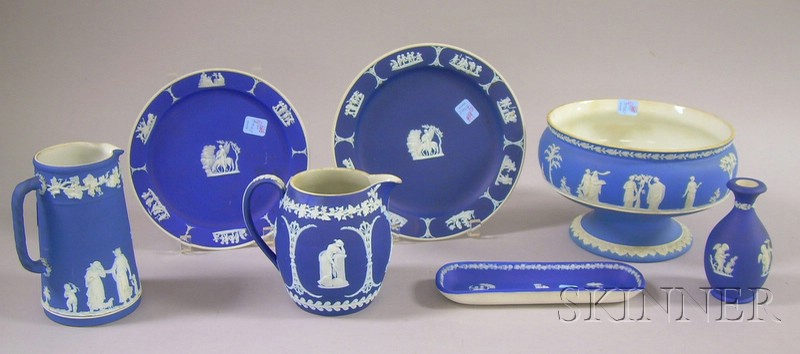 Appraisal: Seven Wedgwood Dark Blue Jasper Dip Items two jugs a