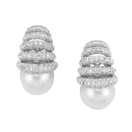 Appraisal: Pair of Diamond and Cultured Pearl Earrings Estimate -