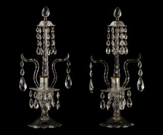 Appraisal: Pair Anglo Irish Cut Glass Table Lights th C Anglo-Irish