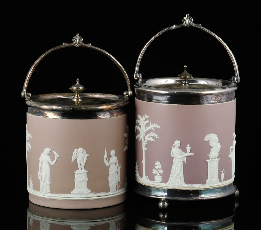 Appraisal: - Pr Wedgwood Jasperware Biscuit Jars Pair of Wedgwood Jasperware