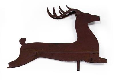 Appraisal: Sheet metal weathervane of a leaping stag th century The