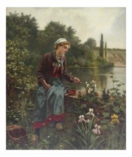 Appraisal: Knight Painting of a Woman Fishing Knight signed in the