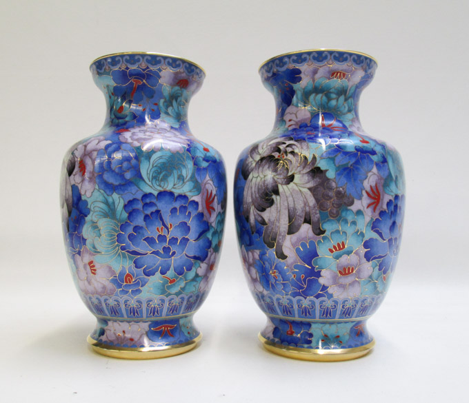 Appraisal: PAIR CHINESE CLOISONNE VASES baluster form with footed bases and