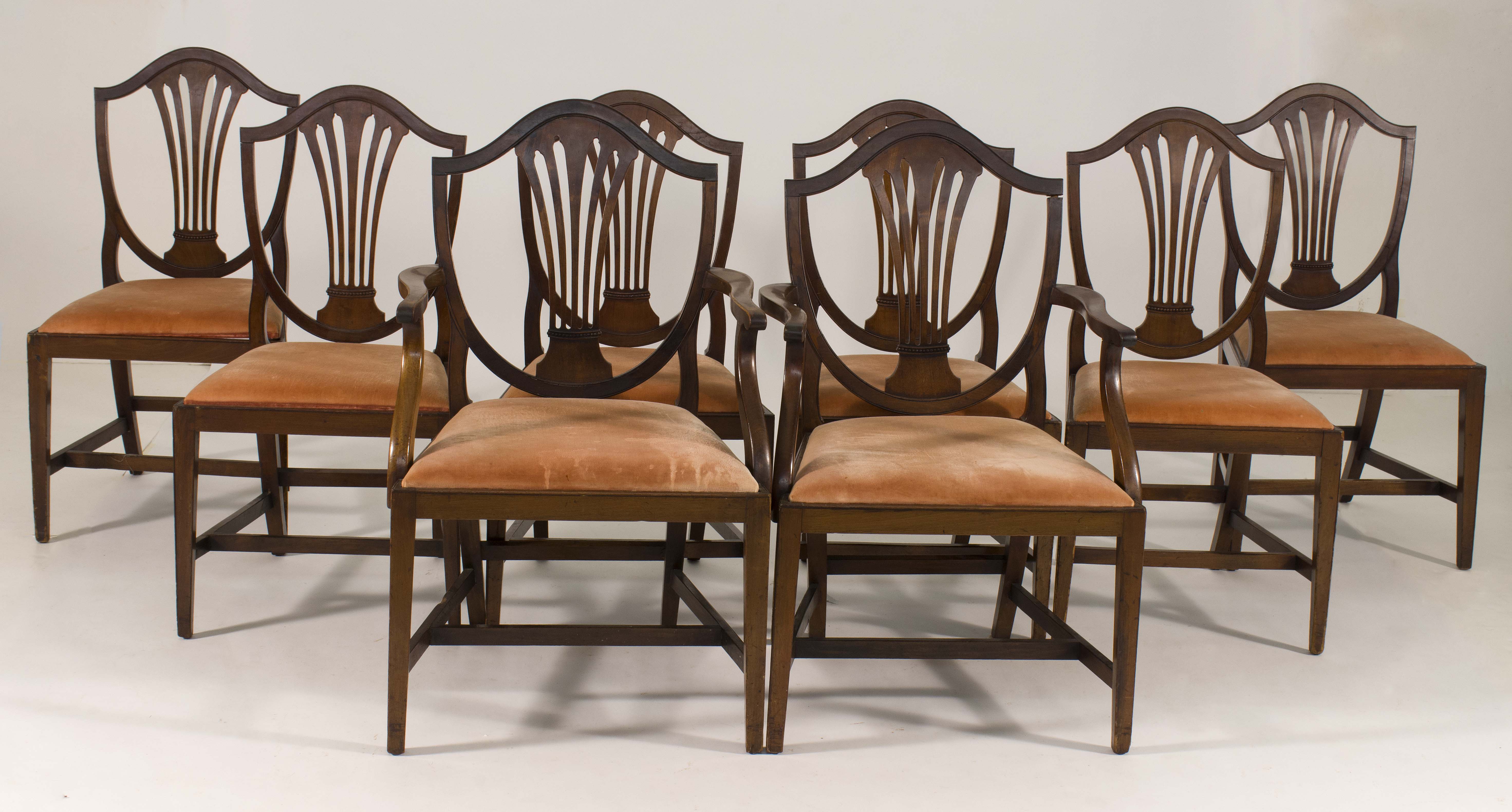 Appraisal: SET OF EIGHT HEPPLEWHITE-STYLE DINING CHAIRS Early th CenturyTwo armchairs