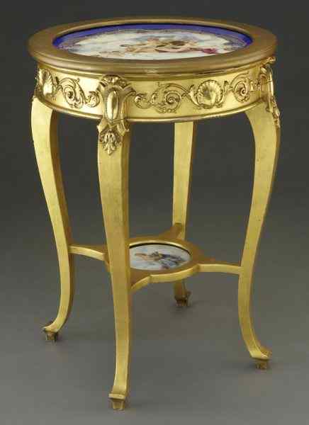 Appraisal: French gilt wood and Sevres style porcelain tablehaving a gilt