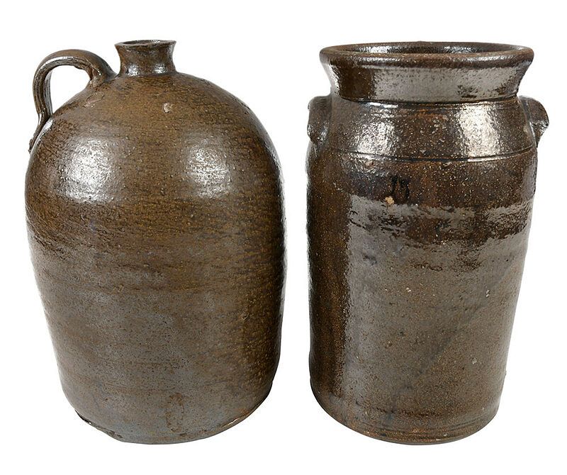 Appraisal: Two Pieces of Southern Pottery jug form with rounded shoulder