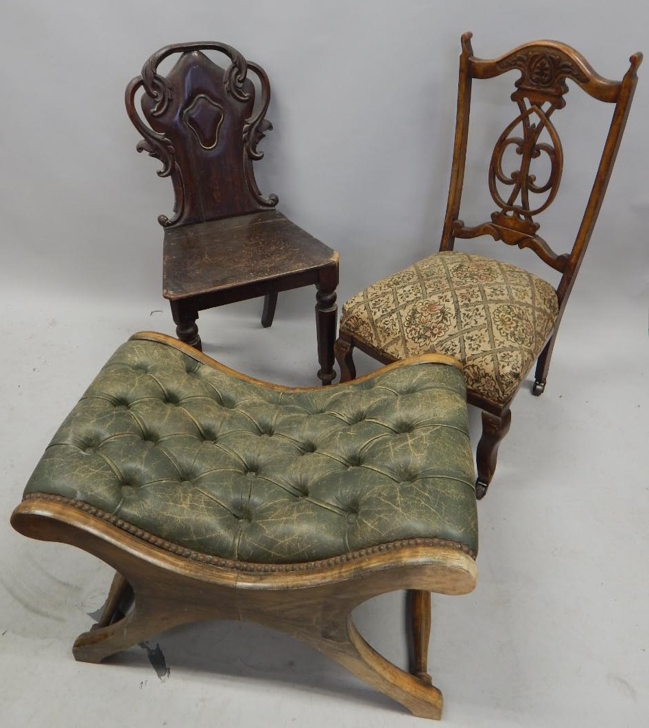 Appraisal: A Victorian hall chair a stool and a nursing chair