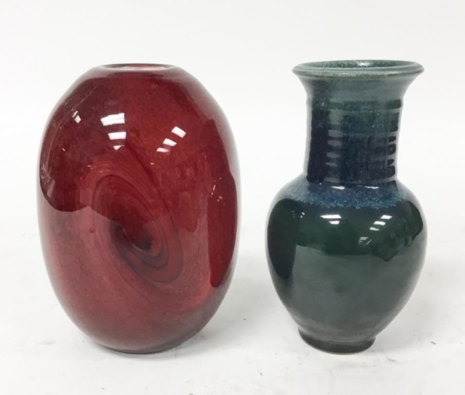 Appraisal: ART GLASS VASE ART POTTERY VASEArt glass vase H art