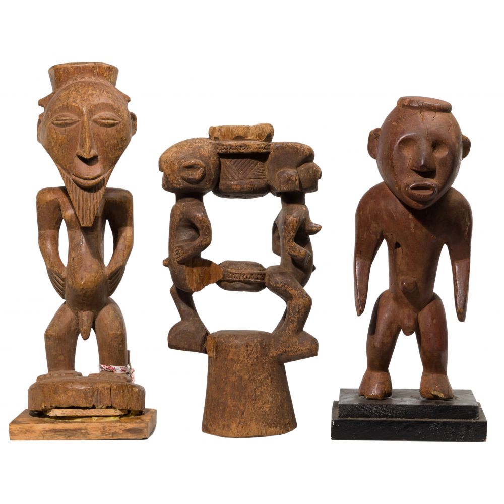 Appraisal: AFRICAN AND OCEANIC CARVED WOOD FIGURE ASSORTMENT items including a