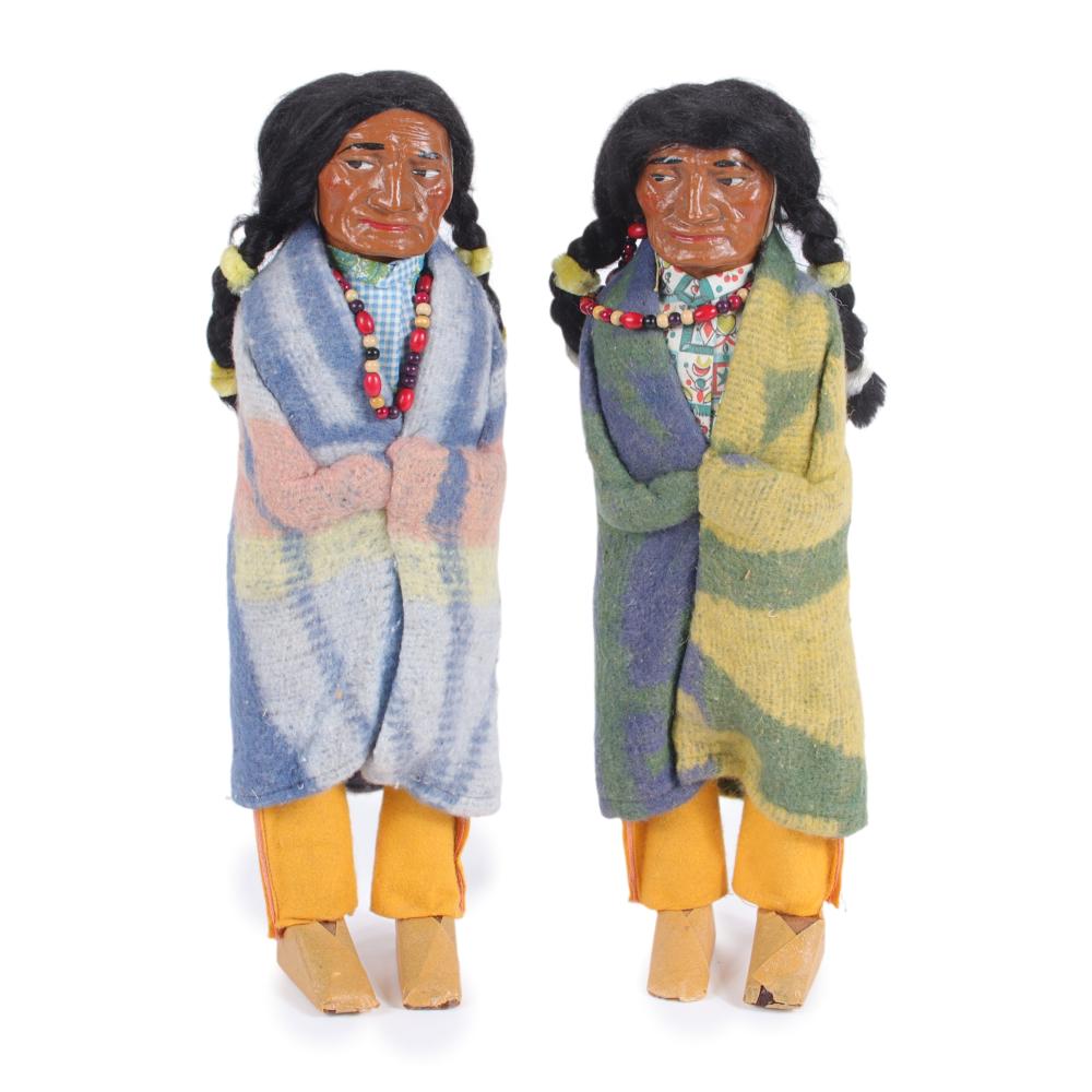 Appraisal: TWO VINTAGE NATIVE AMERICAN HAND PAINTED SKOOKUM DOLLS WITH BEAD