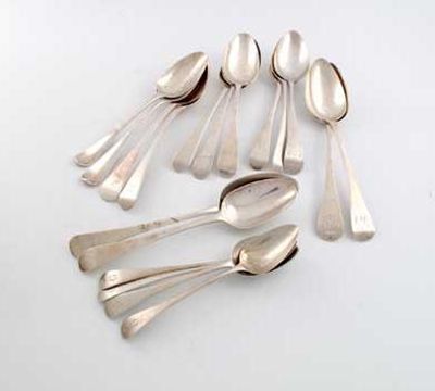 Appraisal: Fourteen various antique tablespoons and four dessert spoons oz