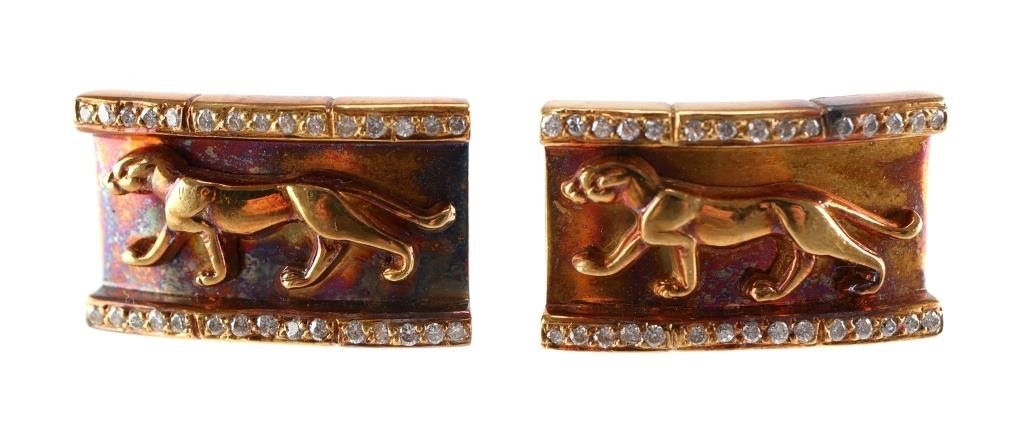 Appraisal: One pair K yellow gold cufflinks with tiger emblems set