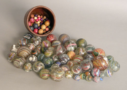 Appraisal: Large group of early glass marbles together with a redware