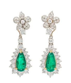 Appraisal: A Pair of Platinum Yellow Gold Emerald and Diamond Convertible