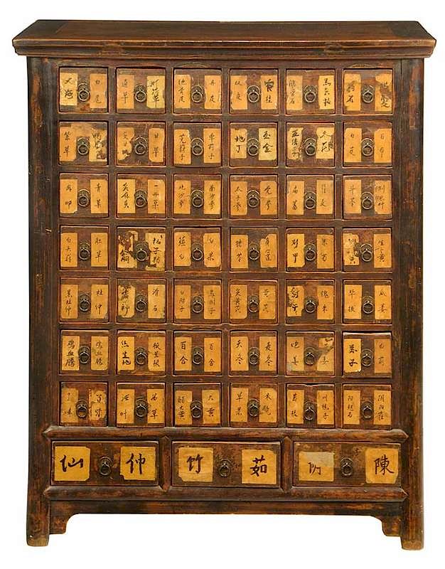 Appraisal: Chinese Apothecary Cabinet dovetailed drawers with paper labels probably late