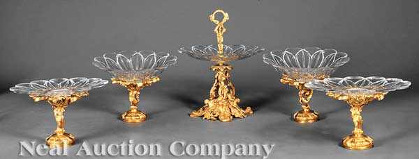 Appraisal: A Fine French Gilt Bronze and Glass Table Garniture mid-