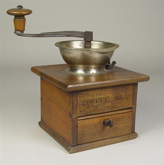 Appraisal: Patented Coffee Mill Dated Wood with white metal top and