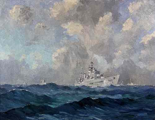 Appraisal: Hugh E Ridge died - Two oil paintings - Warship