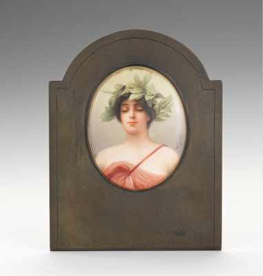 Appraisal: A Porcelain Portrait Plaque by Wagner on a Bronze Stand