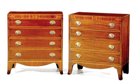 Appraisal: Pair Georgian style inlaid mahogany chest of drawers late th