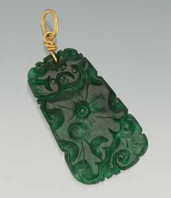 Appraisal: A Carved Green Jadeite and k Gold Pendant k yellow