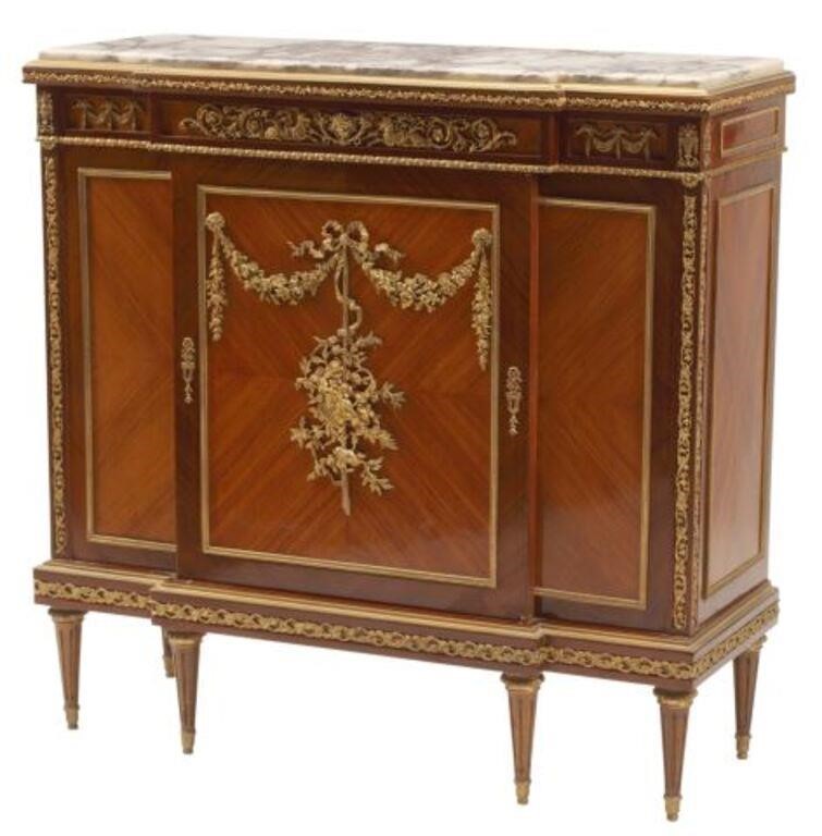 Appraisal: Louis XVI style marble-top cabinet with bronze dore mounts approx