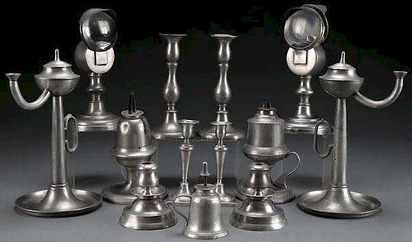 Appraisal: A THIRTEEN PIECE GROUP OF EARLY AMERICAN LIGHTING A THIRTEEN