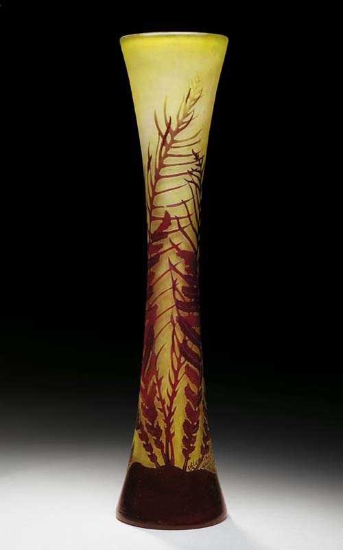 Appraisal: VASE Gall Diabolo form Yellow glass with red overlay and