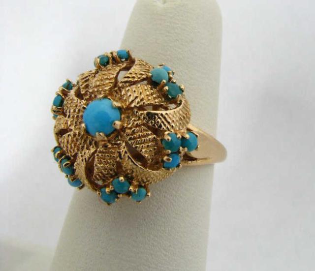 Appraisal: k yellow gold Persian turquoise dome ring SRP- -