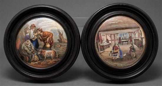 Appraisal: Pair of English polychrome transfer decorated ceramic pot lids in