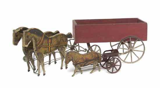 Appraisal: Two German Bliss Toys comprising a dual horse drawn cart