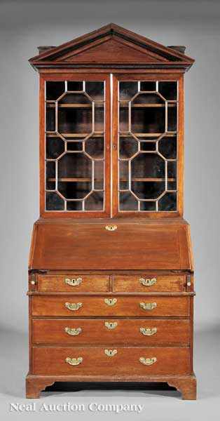 Appraisal: A George III Mahogany Bureau Bookcase late th c triangular