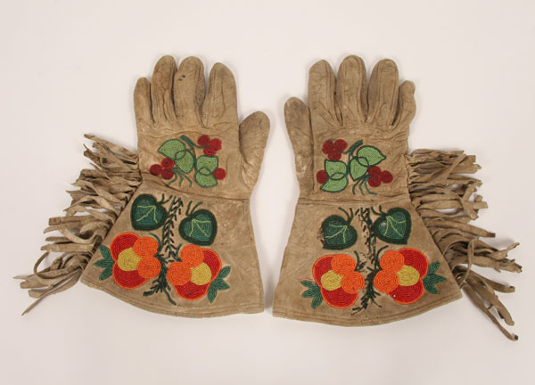 Appraisal: Pair Nez Perce beaded fringed gauntlets ca late th Century